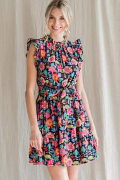 Lucinda's Bright Floral Tie Waist Dress