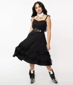 Lucinda's Black Fringe Swing Dress