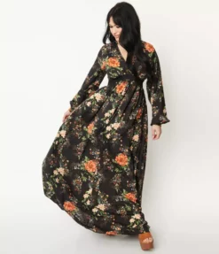 Lucinda's Black Floral Buttercup Maxi Dress New