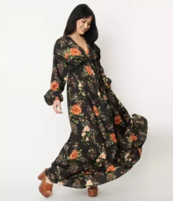 Lucinda's Black Floral Buttercup Maxi Dress New