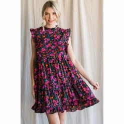 Lucinda's New Fuchsia & Black Floral Ruffle Dress