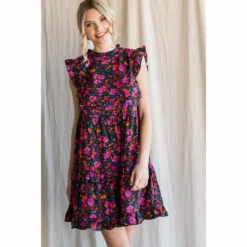 Lucinda's New Fuchsia & Black Floral Ruffle Dress